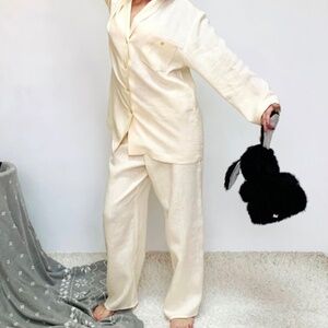 100% LINEN PAJAMA SET Hand Made in Lithuania - Blue Pinstripes - S/M